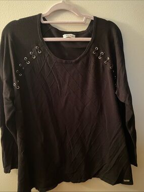 Calvin Klein Black Eyelet-Detail Pullover Sweater